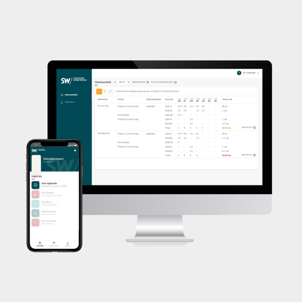 urenregistratie en multifunctionele tool voor SW Vastgoedverbetering